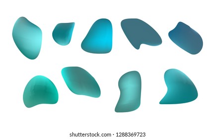 A sprite sheet, a blue liquid trap, a splash. Animation for a game or a cartoon. Abstract liquid drops. 3d illustration. Ink or fluid shapes. Science physics and chemistry