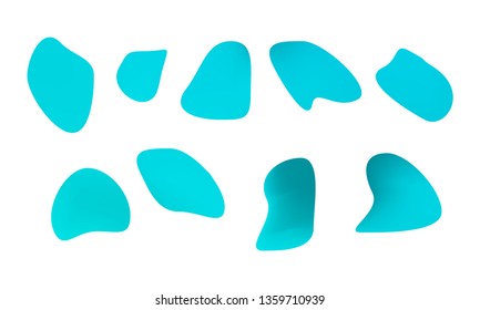 A sprite sheet, a blue liquid trap, a splash. Animation for a game or a cartoon. Abstract liquid drops. 3d illustration. Ink or fluid shapes. Science physics and chemistry