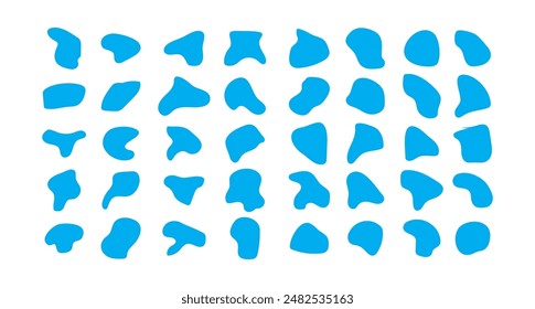 Ein Sprite-Blatt, eine blaue Flüssigkeitsfalle, ein Spritzer. Animation für ein Spiel oder einen Cartoon. Abstrakte Flüssigkeitstropfen. 3D-Darstellung. Formen mit Tinte oder Flüssigkeiten. Wissenschaft und Chemie