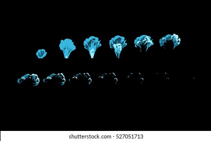 Sprite sheet of a blue smoke trap, a snow trap or something else. Animation for game or cartoon.
