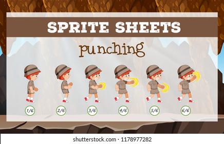 Sprite sheet boy punching illustration