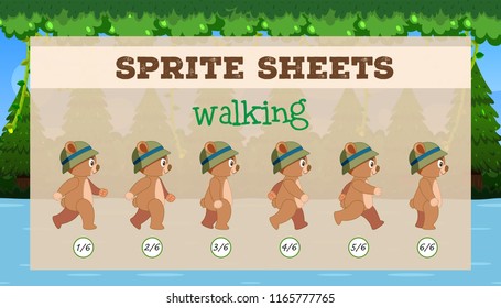 Sprite-Blatt-Braunbär-Wandergrafik