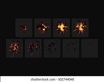 Sprite Sheet Of Explosion. Animation For Game Or Cartoon.