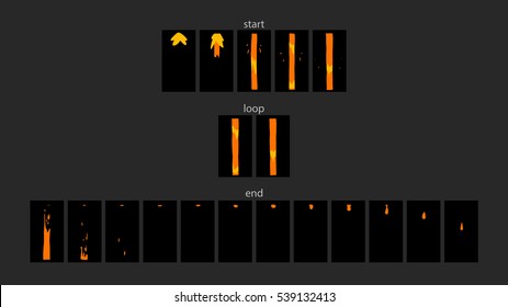 Sprite sheet of falling lava, a jet of lava or something else. Animation for game or cartoon.