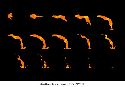 Sprite sheet of falling lava, a jet of lava or something else. Animation for game or cartoon.