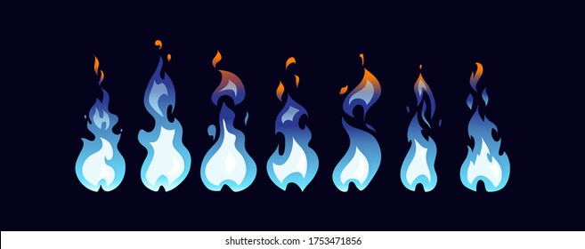 Sprite sheet of fire animation for game, cartoon. Torch, campfire, fire trap, fire pillar.	