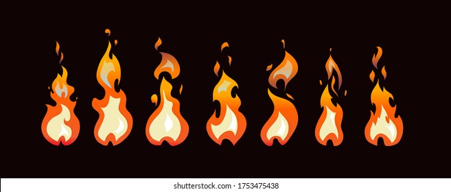 Sprite sheet of fire animation for game, cartoon. Torch, campfire, fire trap, fire pillar.	