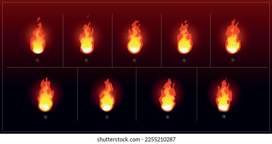 Sprite sheet of fire. Animation for game or cartoon.