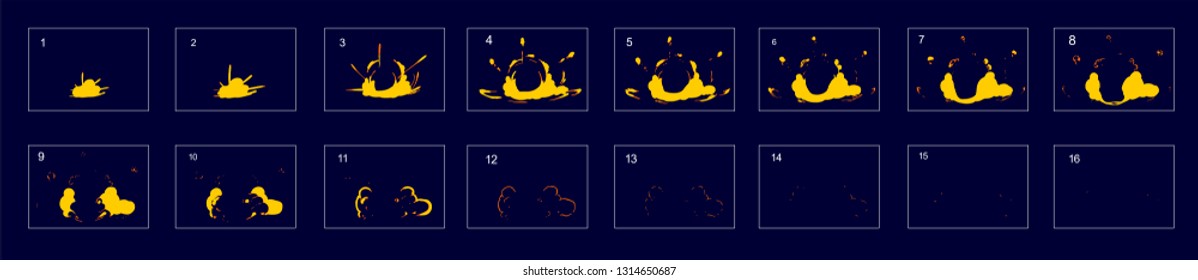 Sprite sheet of fire animation. Fire sprites for animation. Sprite sheet of fire , fire explosion, Animation for game or cartoon. Frame by frame animation - Vecto
