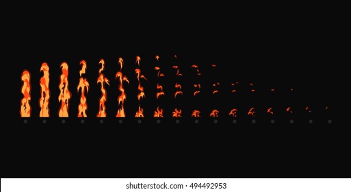 Sprite Sheet Of Fire Pillar Or Fire Trap. Animation For Cartoon Or Game.