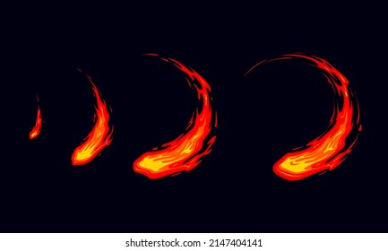 Sprite sheet fire sword attack, fire strike or something else. Circle flame. Animation for a game or cartoon.