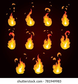 Sprite Sheet Of Fire, Torch. Animation For Game Or Cartoon.