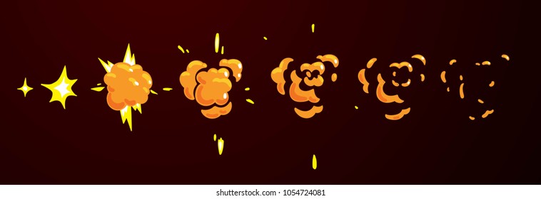 Sprite Sheet Of A Flat Explosion.Animation For Cartoon Or Game.