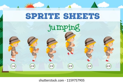 Sprite sheet girl jumping illustration