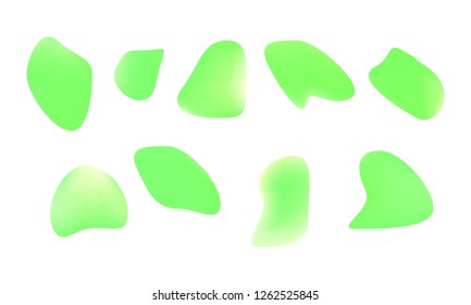 A sprite sheet, a green liquid trap, a splash. Animation for a game or a cartoon. Abstract liquid drops. 3d illustration. Ink or fluid shapes. Science physics and chemistry