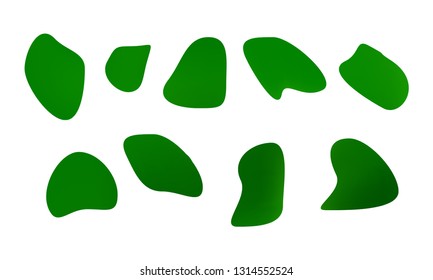 A sprite sheet, a green liquid trap, a splash. Animation for a game or a cartoon. Abstract liquid drops. 3d illustration. Ink or fluid shapes. Science physics and chemistry