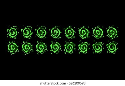 Sprite sheet of a green portal, a poisonous vortex, a nature vortex or something else. Animation for game or cartoon.