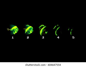 Sprite hoja de onda de choque verde, onda de espuma, ola de velocidad, ola de puñetazos tóxicos, ataque nuclear o ataque natural. Animación para el juego o la caricatura.