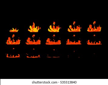 Sprite sheet of lava splashes. Animation for game or cartoon.