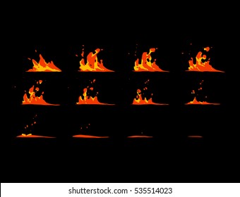 Sprite sheet of a lava wave strike or lava splashes. Animation for game or cartoon.