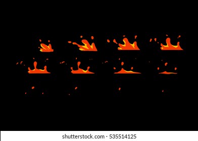 Sprite sheet of a lava wave strike or lava splashes. Animation for game or cartoon.