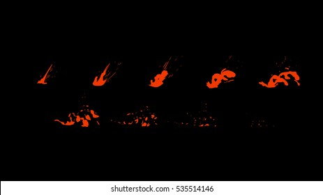 Sprite sheet of a lava wave strike or lava splashes. Animation for game or cartoon.