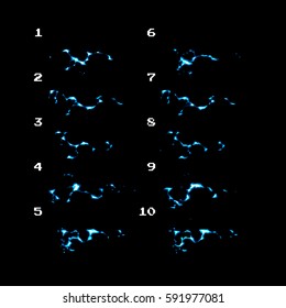 Sprite Sheet Of Lightning Strike, A Flying Flow Of Electricity Or Something Else. Loop Animation For Game Or Cartoon.