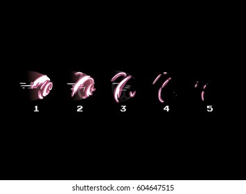 Sprite sheet of pink shock wave, spurt wave, speed wave, wave of magic punch, purple strike. Animation for game or cartoon.