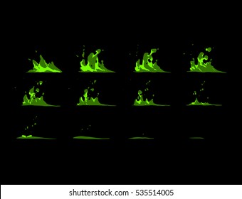 Sprite sheet of a poisonous wave strike or toxic splashes. Animation for game or cartoon.