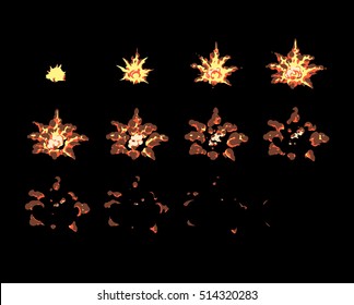 Sprite Sheet Of A Powerful Explosion. Animation For Cartoon Or Game.