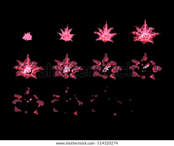 Sprite Sheet Powerful Pink Paintball Explosion Stock Vector