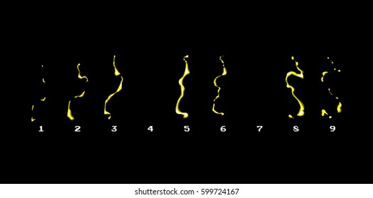 Sprite Sheet Of Static Electric Shock Or Yellow Lightning Strike. Animation For Game Or Cartoon.
