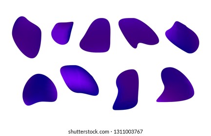 A sprite sheet, a violet liquid trap, a splash. Animation for a game or a cartoon. Abstract liquid drops. 3d illustration. Ink or fluid shapes. Science physics and chemistry