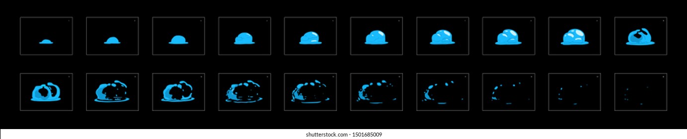 Sprite-Blatt der Wasserblase.  Wasserblase Animation-Effekt für Cartoon, Spiel oder Animation