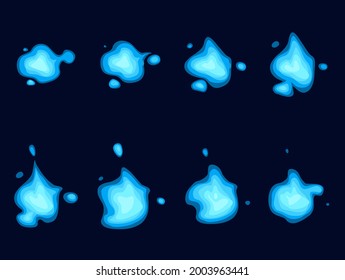 Sprite sheet of a water orb, a blue water bubble, a blue fire or something else