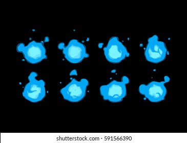 Sprite sheet of a water orb, a blue water bubble, an ice cold bubble, a blue fire or something else. Loop animation for game or cartoon.