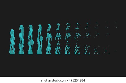 Sprite sheet of water pillar, geyser, water trap. Animation for game or cartoon.
