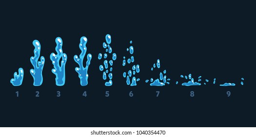 Sprite sheet of water pillar, water trap. Animation for game or cartoon.