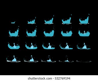 Sprite Sheet Of Water Splashes. Animation For Game Or Cartoon.