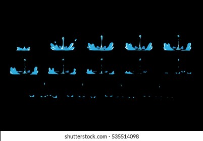 Sprite sheet of water splashes or a water boom. Animation for game or cartoon.
