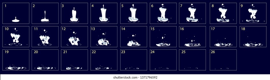 Sprite sheet of water splashes or a water drop. Water drop splashes animation. Animation for game or cartoon. - Vector