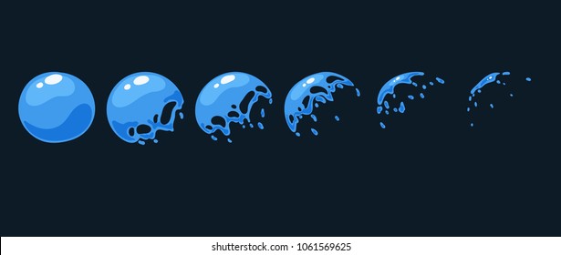 A sprite sheet, a water trap, a splash, a bubble. Animation for a game or a cartoon.
