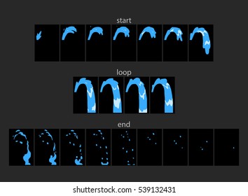 Sprite sheet of a waterfall, a water jet, a fountain or something else. Animation for game or cartoon.