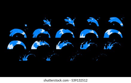 Sprite sheet of a waterfall, a water jet, a fountain or something else. Animation for game or cartoon.