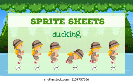 Sprite sheets girl ducking illustration