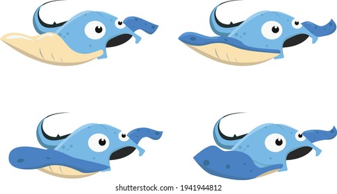 Sprites of a moving mantaralla, illustration type cartoon
