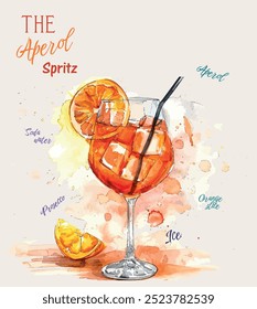 Spritz Hand Drawn Summer Cocktail Drink Vector Illustration