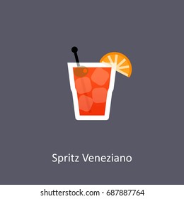 Spritz Veneziano cocktail icon on dark background in flat style. Vector illustration