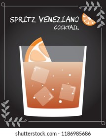 Spritz Veneziano Cocktail Illustration in vector with orange wedge.