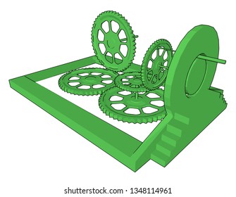 The sprocket combination can be seen in bicycle in which the pedal shaft carries a large sprocket-wheel which drives a chain vector color drawing or illustration